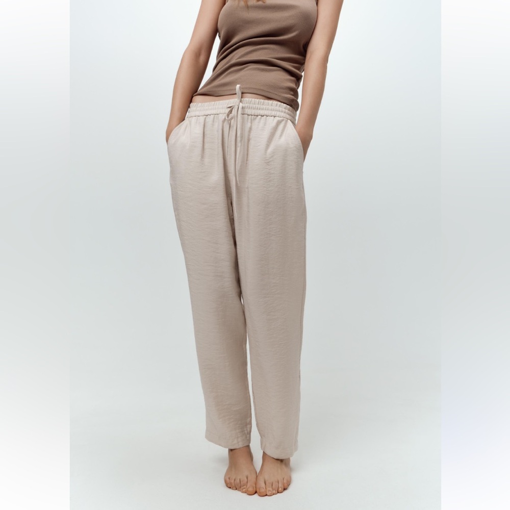 ZARA Flowing Drawstring Trousers in “Sand” sz Medium